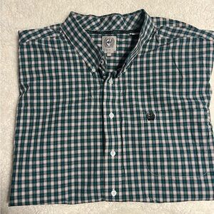 Cinch Teal Green and White Plaid Button Down Short sleeve Shirt Mens size XXL